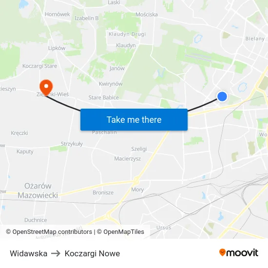 Widawska to Koczargi Nowe map