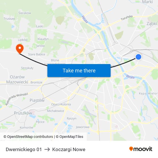 Dwernickiego to Koczargi Nowe map