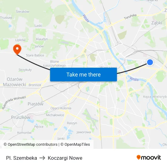 Pl. Szembeka to Koczargi Nowe map