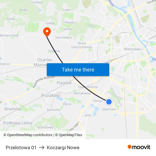 Przelotowa to Koczargi Nowe map