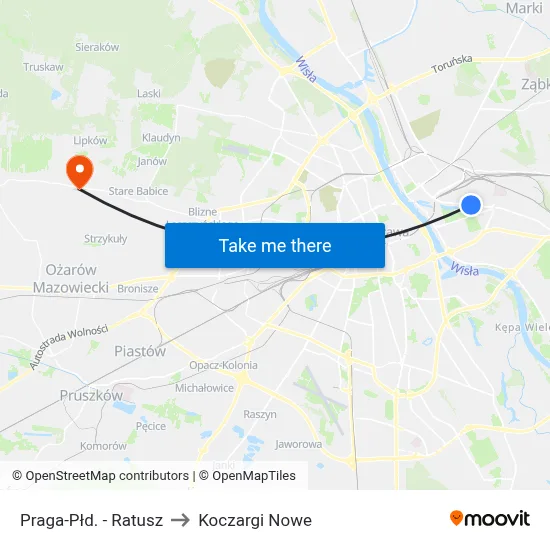 Praga-Płd. - Ratusz to Koczargi Nowe map