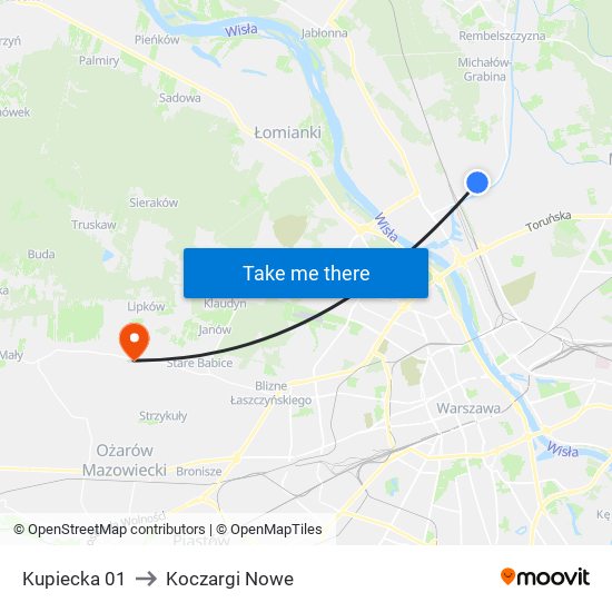 Kupiecka to Koczargi Nowe map