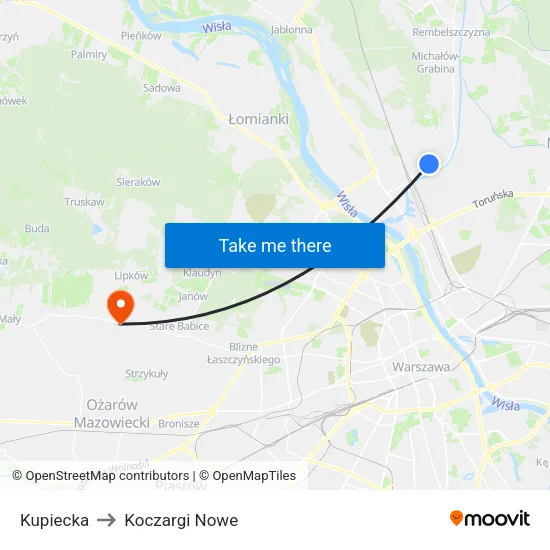 Kupiecka to Koczargi Nowe map
