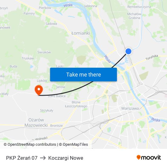 PKP Żerań to Koczargi Nowe map