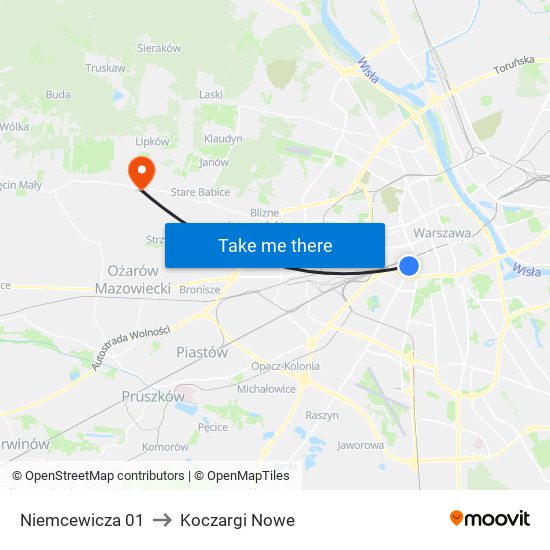 Niemcewicza 01 to Koczargi Nowe map