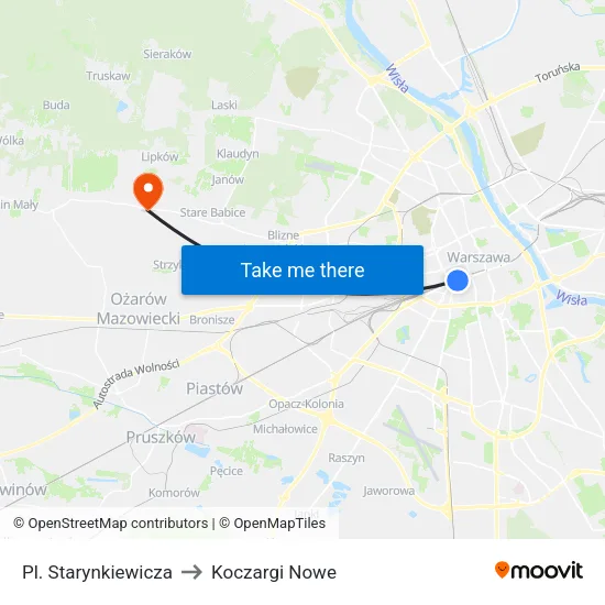 Pl. Starynkiewicza to Koczargi Nowe map