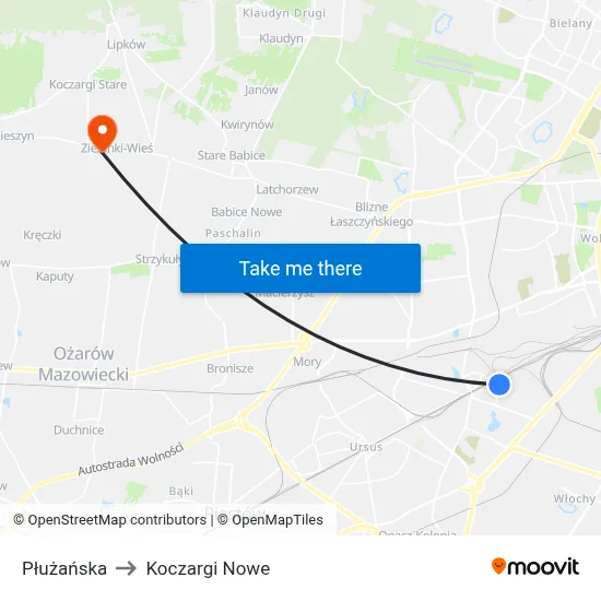 Płużańska to Koczargi Nowe map