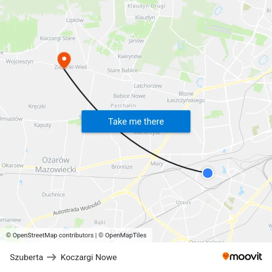 Szuberta to Koczargi Nowe map