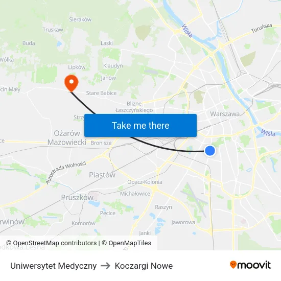 Uniwersytet Medyczny to Koczargi Nowe map