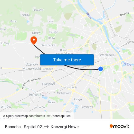 Banacha-Szpital to Koczargi Nowe map