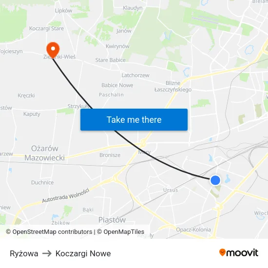 Ryżowa to Koczargi Nowe map