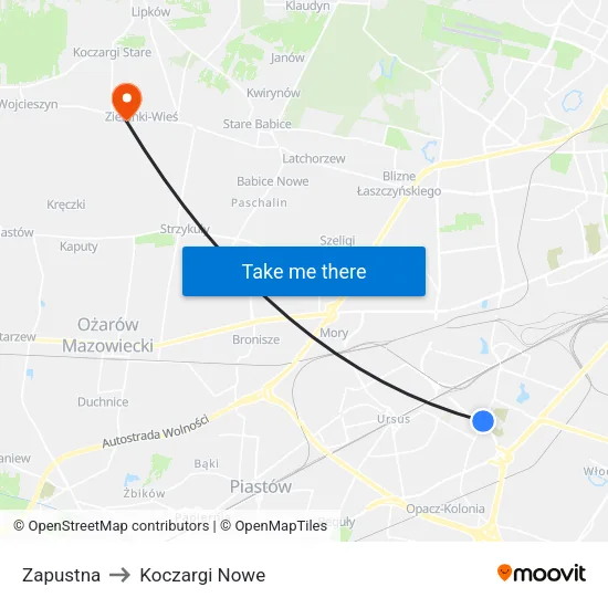 Zapustna to Koczargi Nowe map