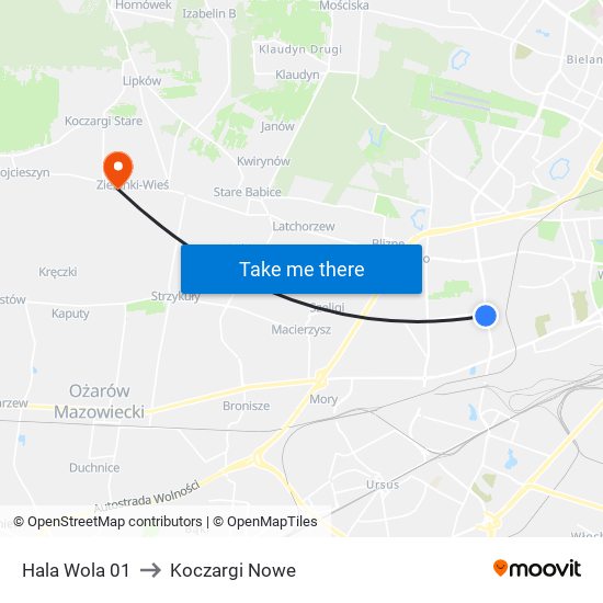 Hala Wola 01 to Koczargi Nowe map