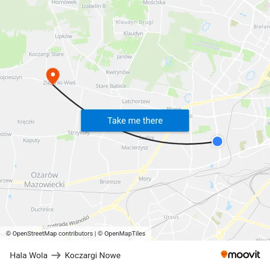 Hala Wola to Koczargi Nowe map