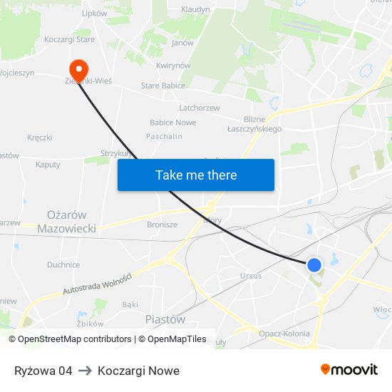 Ryżowa to Koczargi Nowe map