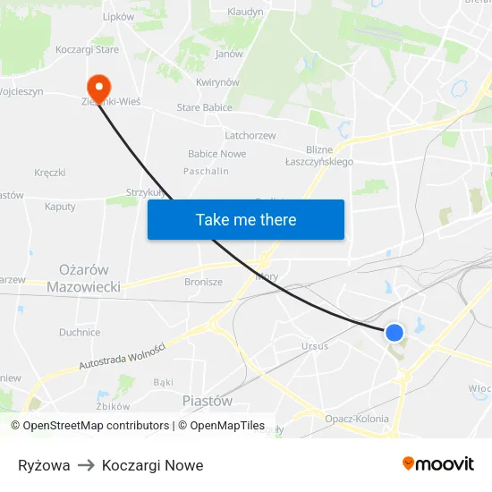 Ryżowa to Koczargi Nowe map