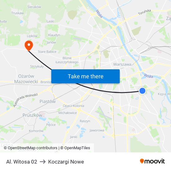 Al. Witosa to Koczargi Nowe map