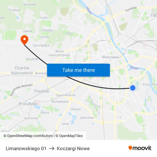 Limanowskiego 01 to Koczargi Nowe map