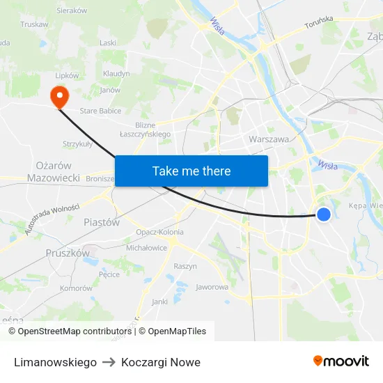 Limanowskiego to Koczargi Nowe map