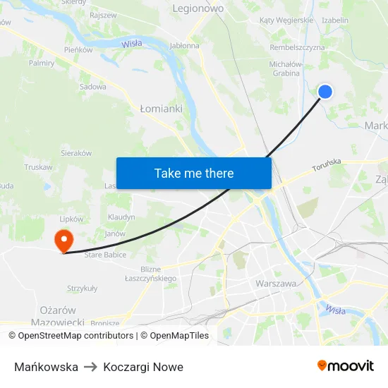 Mańkowska to Koczargi Nowe map