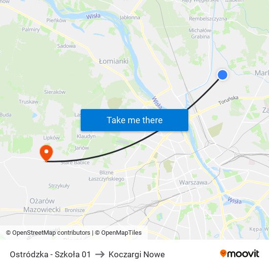 Ostródzka - Szkoła 01 to Koczargi Nowe map