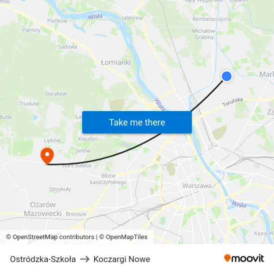 Ostródzka - Szkoła to Koczargi Nowe map