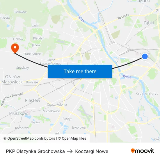 PKP Olszynka Grochowska to Koczargi Nowe map