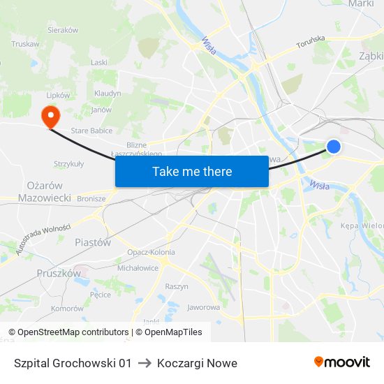 Szpital Grochowski to Koczargi Nowe map