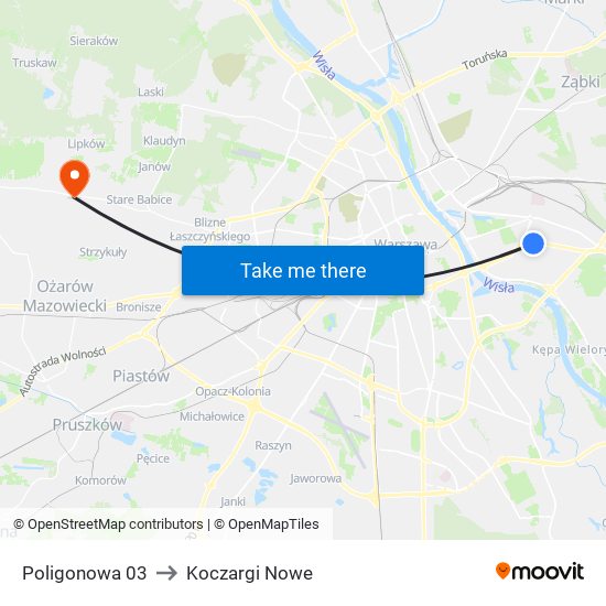 Poligonowa to Koczargi Nowe map