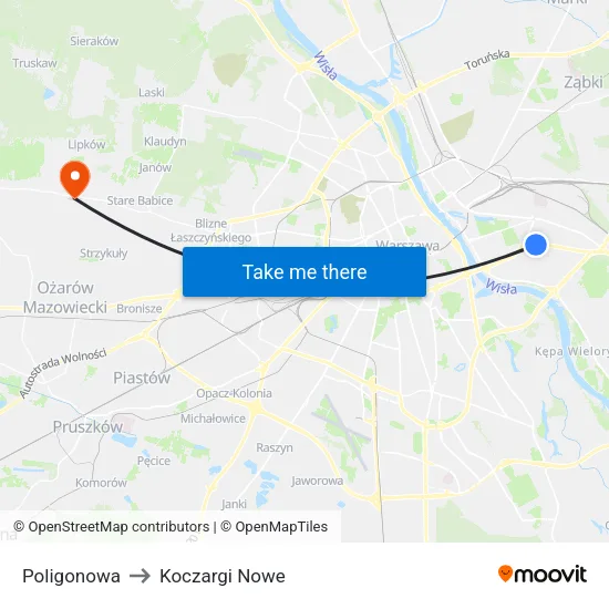 Poligonowa to Koczargi Nowe map