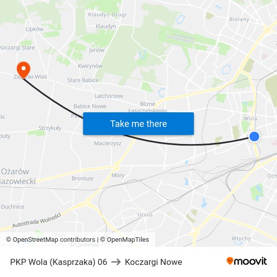 PKP Wola (Kasprzaka) to Koczargi Nowe map