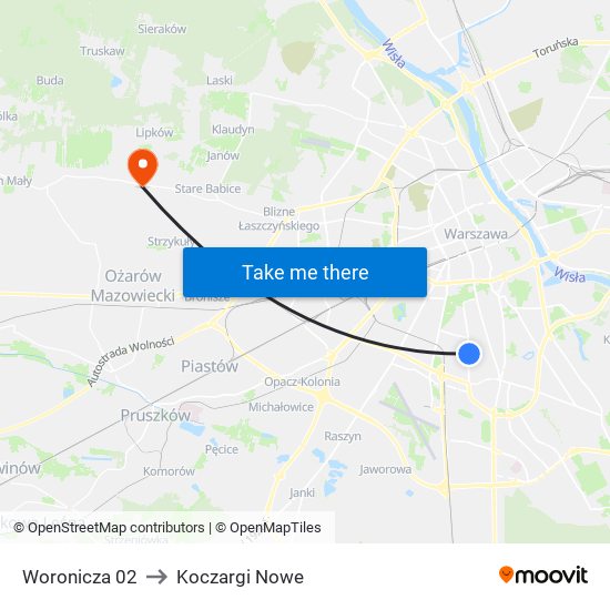 Woronicza to Koczargi Nowe map