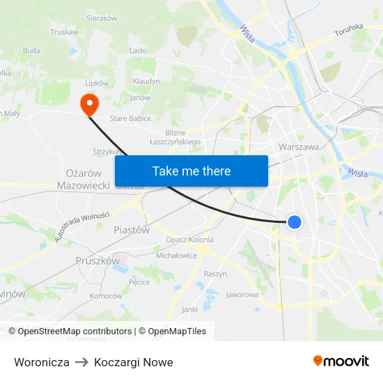 Woronicza to Koczargi Nowe map