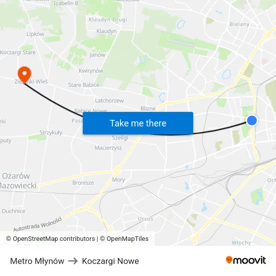 Metro Młynów to Koczargi Nowe map