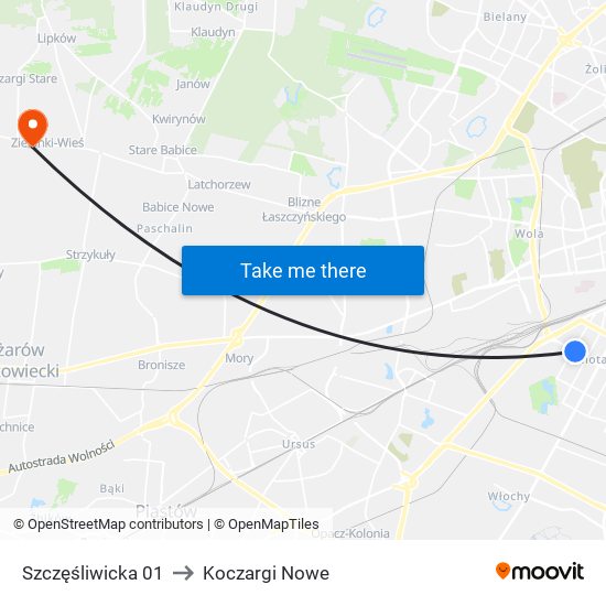 Szczęśliwicka 01 to Koczargi Nowe map