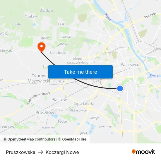 Pruszkowska to Koczargi Nowe map