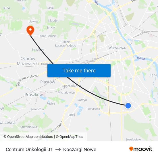 Centrum Onkologii to Koczargi Nowe map