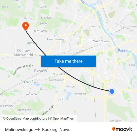 Malinowskiego to Koczargi Nowe map