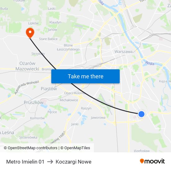 Metro Imielin to Koczargi Nowe map