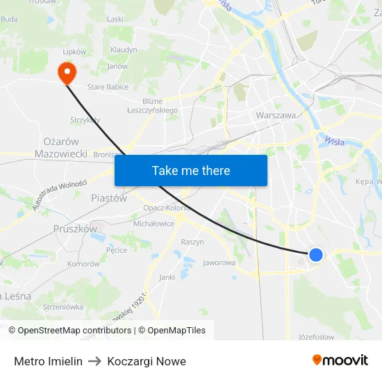 Metro Imielin to Koczargi Nowe map