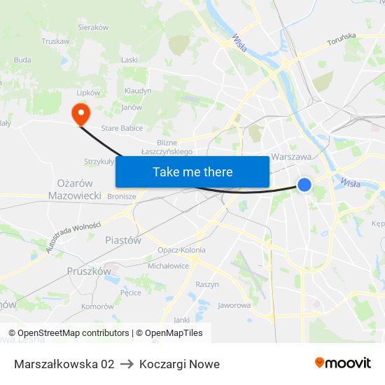 Marszałkowska to Koczargi Nowe map