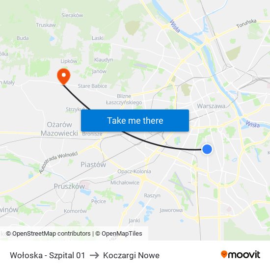 Wołoska-Szpital to Koczargi Nowe map