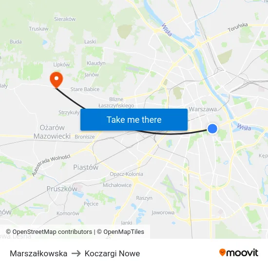 Marszałkowska to Koczargi Nowe map