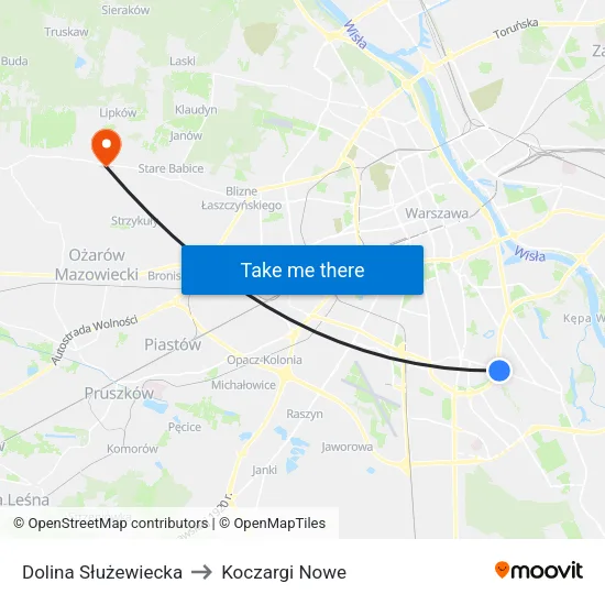 Dolina Służewiecka to Koczargi Nowe map