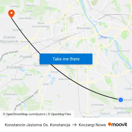 Konstancin-Jeziorna Os. Konstancja to Koczargi Nowe map