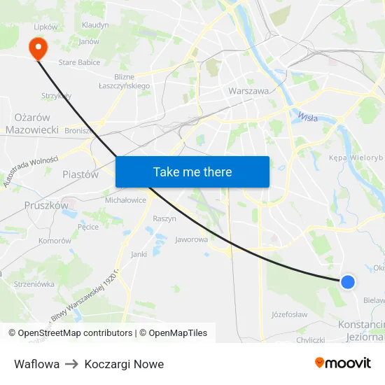 Waflowa to Koczargi Nowe map