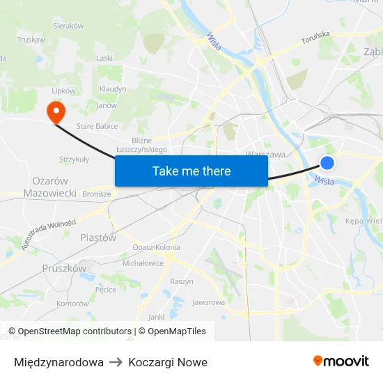 Międzynarodowa to Koczargi Nowe map