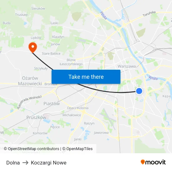 Dolna to Koczargi Nowe map