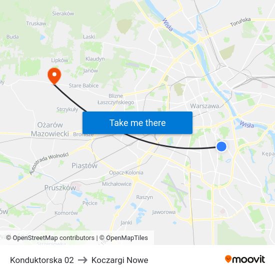 Konduktorska to Koczargi Nowe map