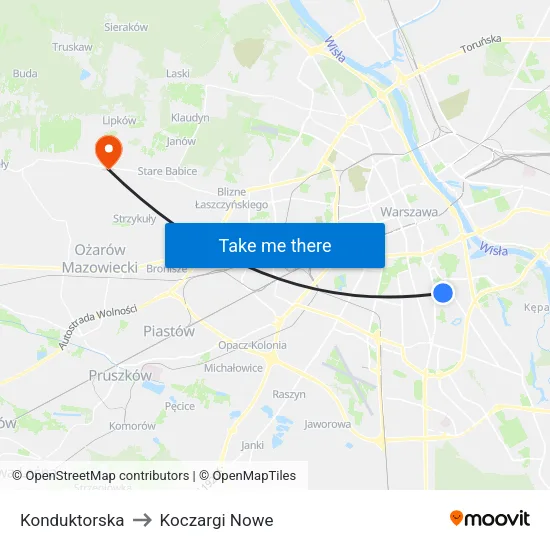 Konduktorska to Koczargi Nowe map